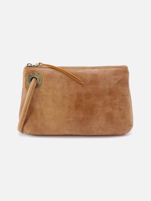 Daisy Daze Large Wristlet in Buffed Leather - Whiskey