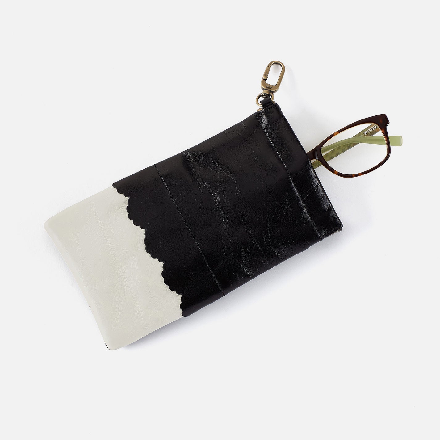 Facile Eyeglass Case In Polished Leather - Black Colorblock - Image 2