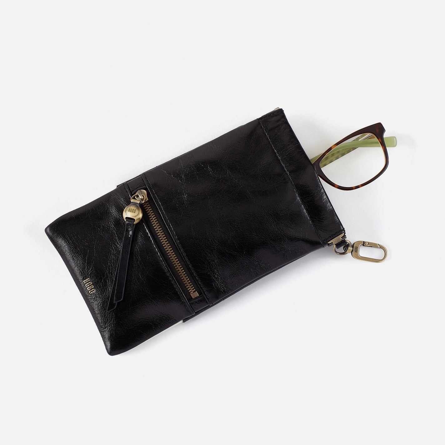 Facile Eyeglass Case In Polished Leather - Black Colorblock - Image 3