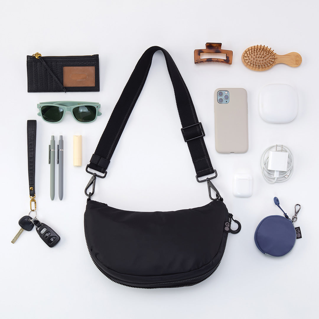 EVERY WEAR Crossbody in CaRefiber recycled nylon - Jet - Image 7