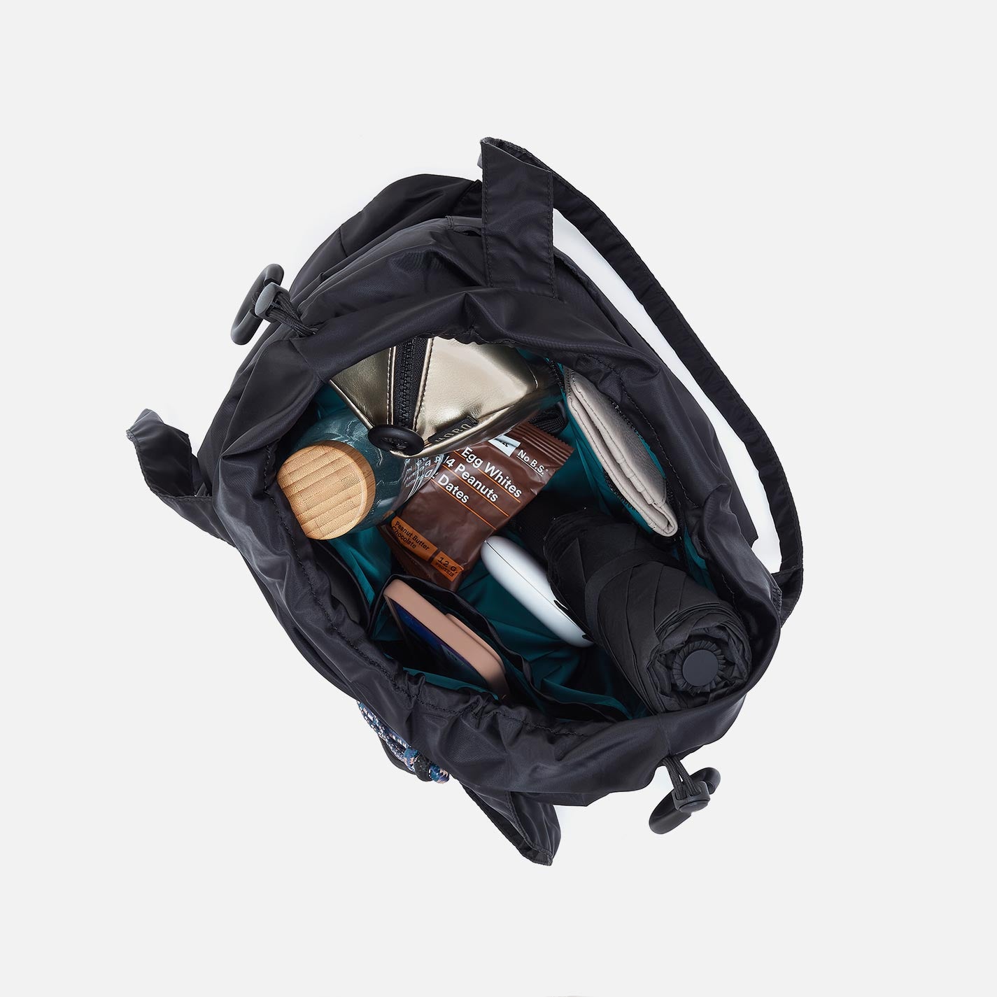 EASY DRAW Tote in CaRefiber recycled nylon - Teal - Image 3
