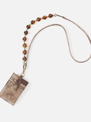 Around Town Lanyard in Metallic Leather - Cocoa Platinum