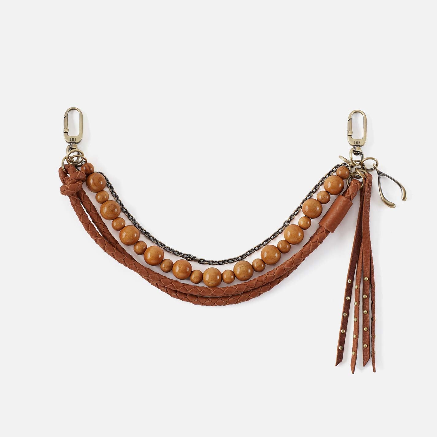Wood Bead Bag Swag in Pebbled Leather - Warm Honey