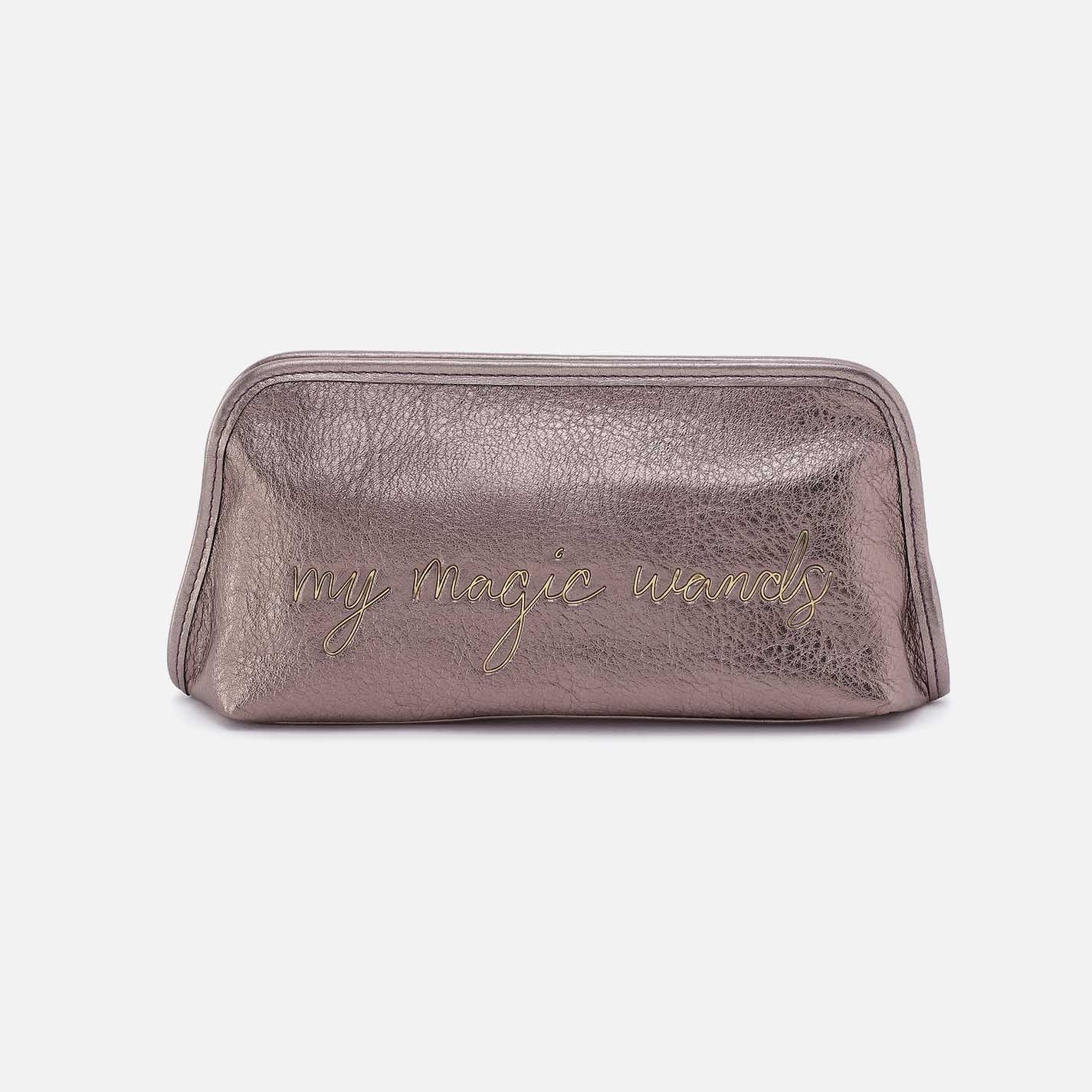 Beauty Brush Case in Metallic Leather - Pewter Spur