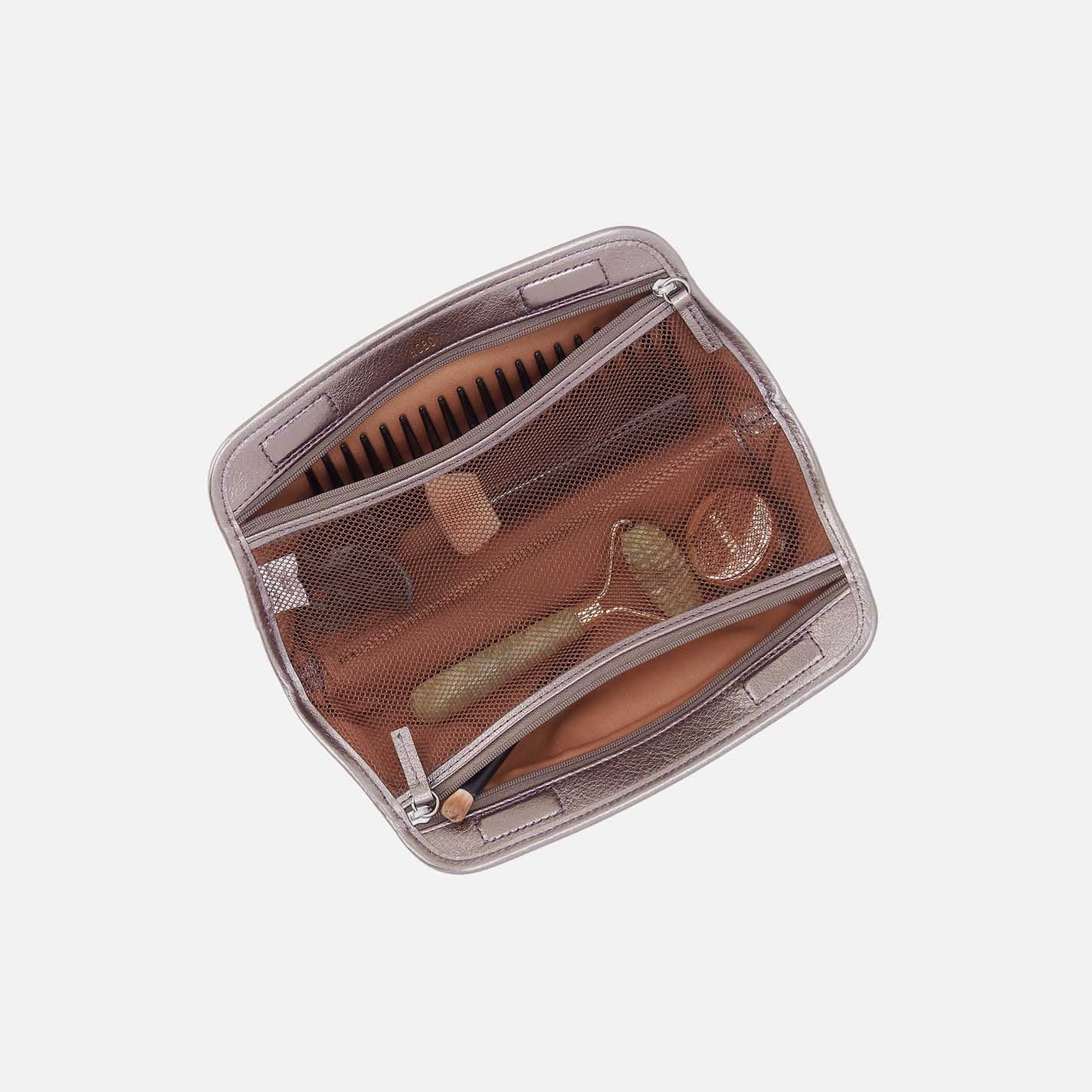 Beauty Brush Case in Metallic Leather - Pewter Spur - Image 2