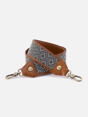 Beaded Guitar Strap in Polished Leather - Truffle