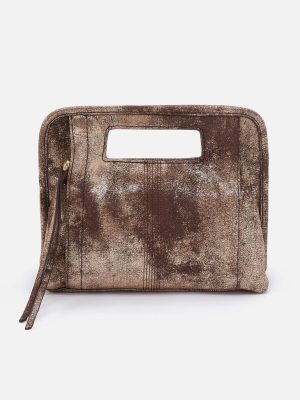 Ace Clutch in Metallic Leather - Cocoa Platinum