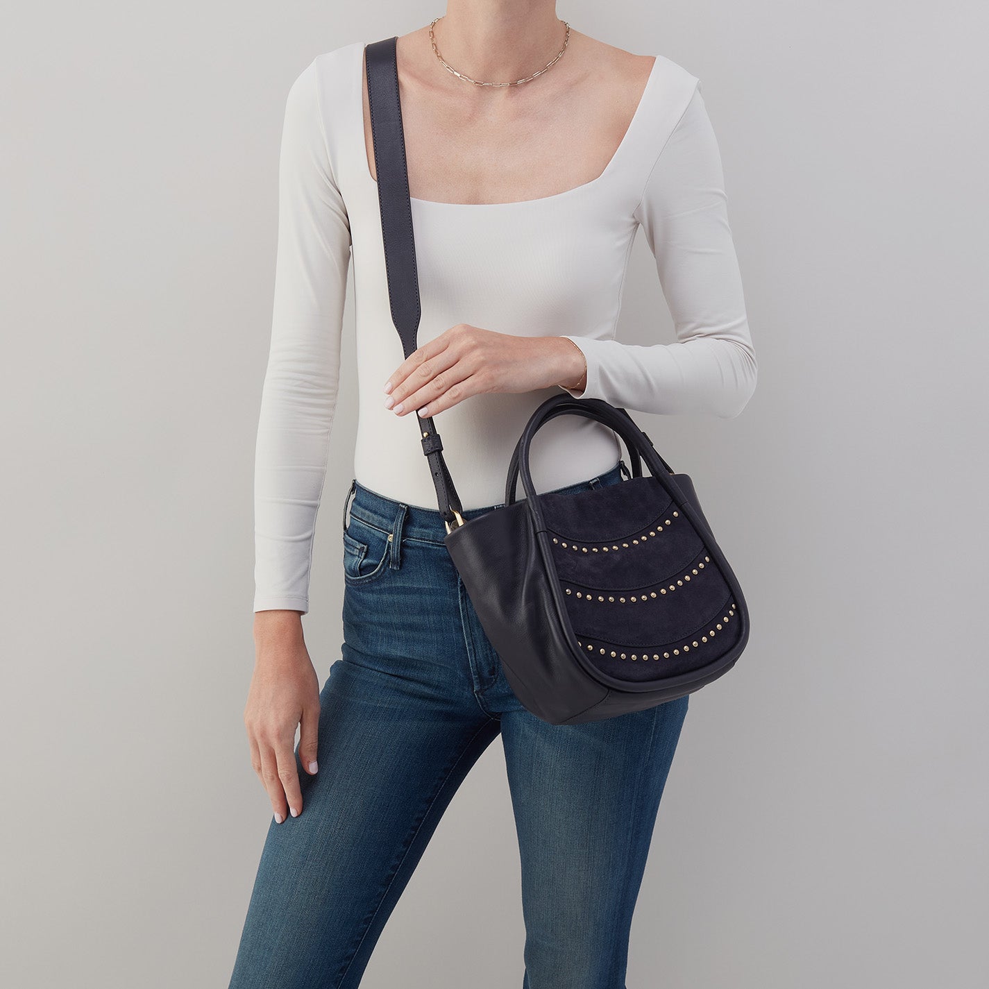 Margot Satchel In Smooth Leather - Navy - Image 3
