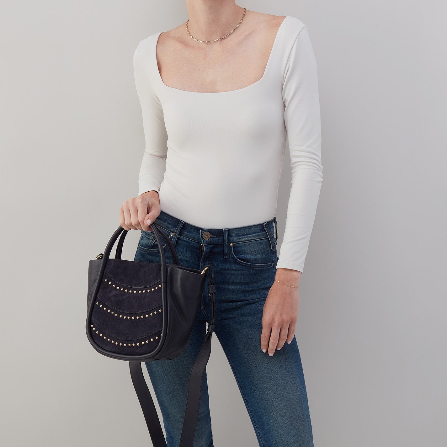 Margot Satchel In Smooth Leather - Navy - Image 5
