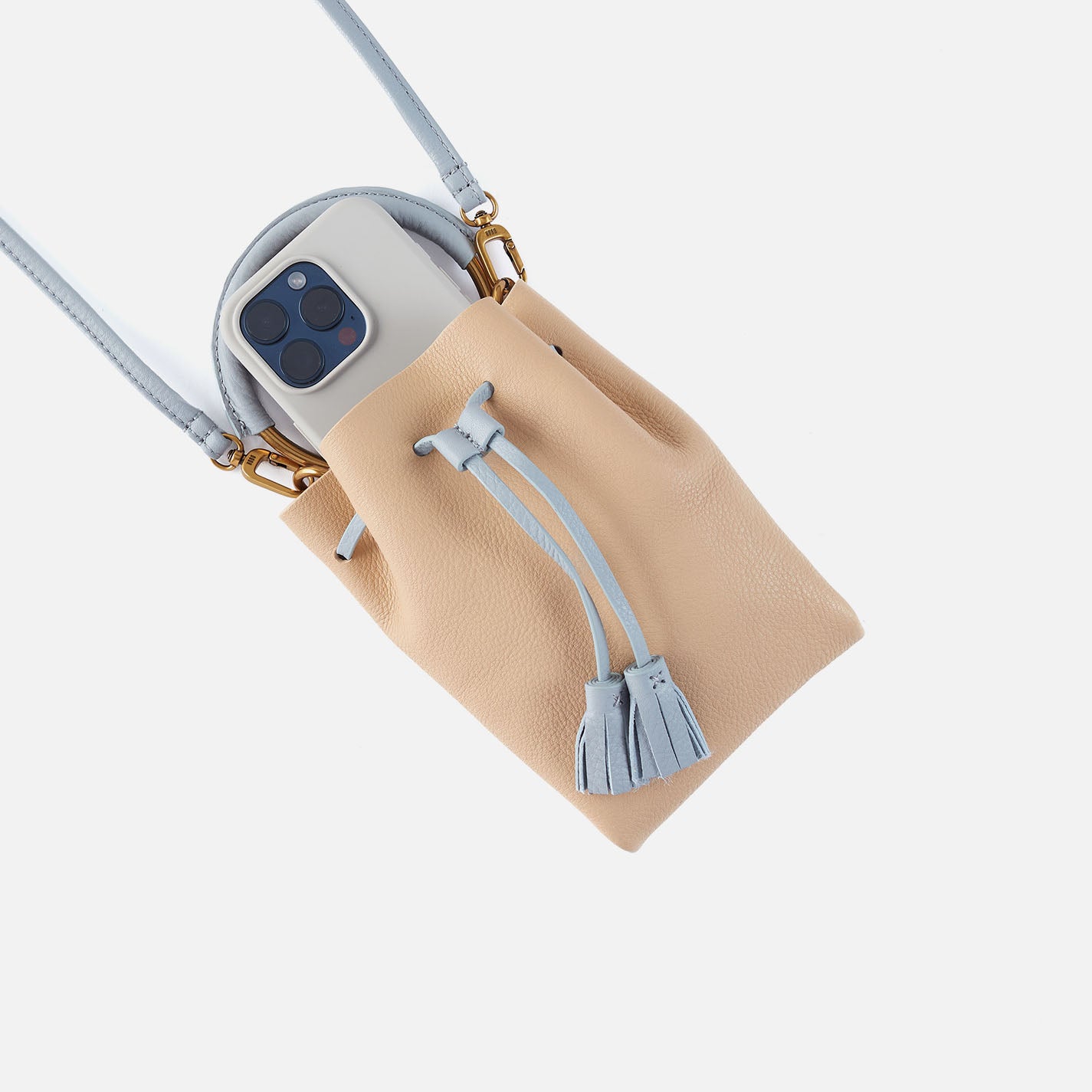 Eden Phone Crossbody In Pebbled Leather - Linen - Image 3