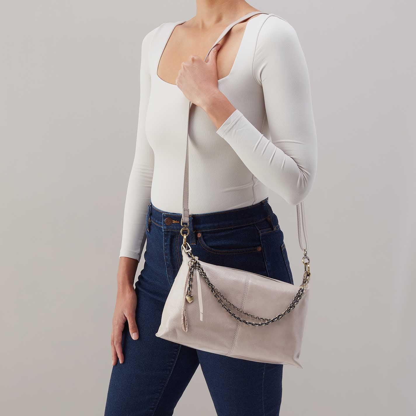 Avon Shoulder Bag in Aniline Gloss Leather - Stone Gloss - Image 3