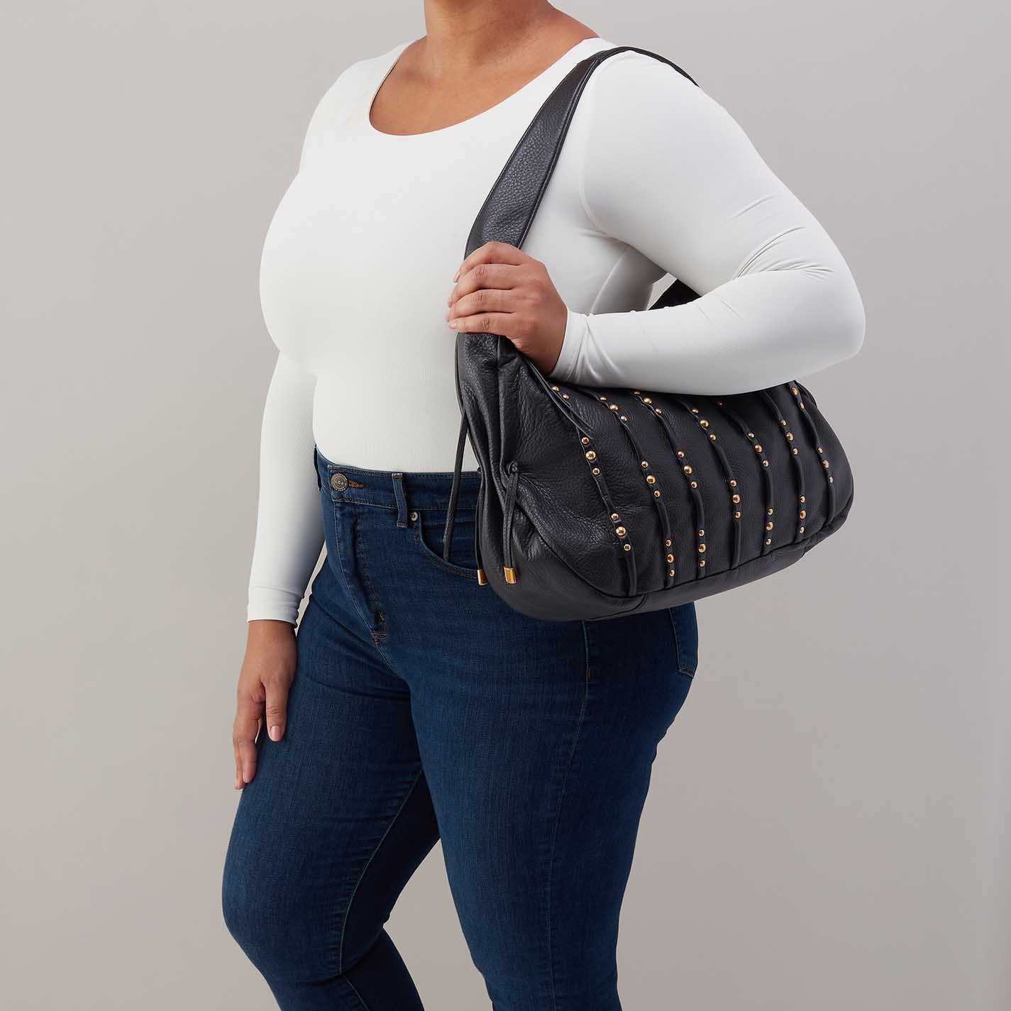 Kori Hobo in Pebbled Leather - Black With Studs - Image 3