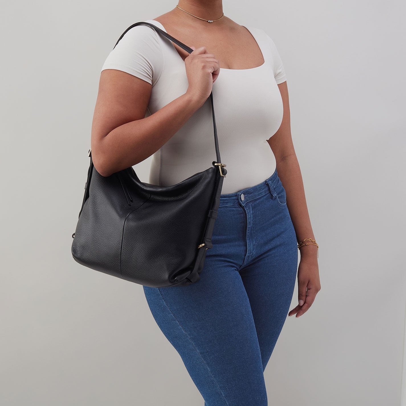 Emily Convertible Backpack in Pebbled Leather - Black - Image 3