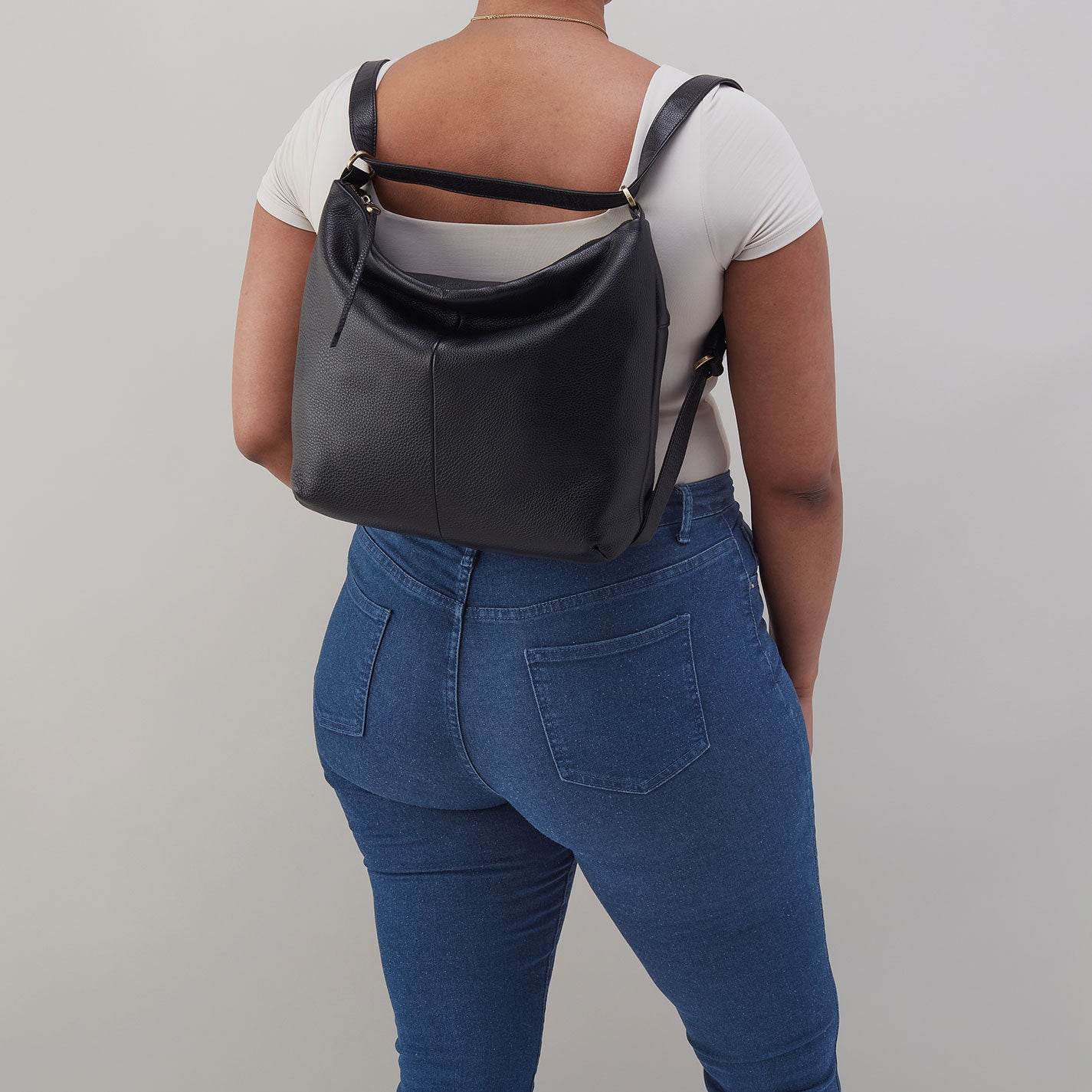 Emily Convertible Backpack in Pebbled Leather - Black - Image 5