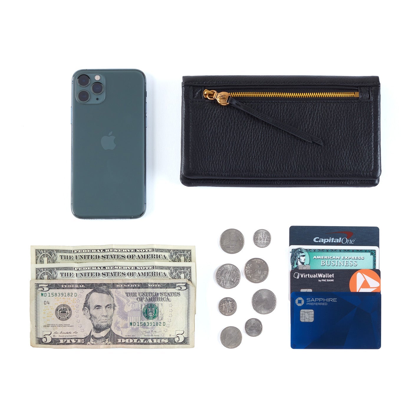 Lumen Continental Wallet in Pebbled Leather - Black - Image 5