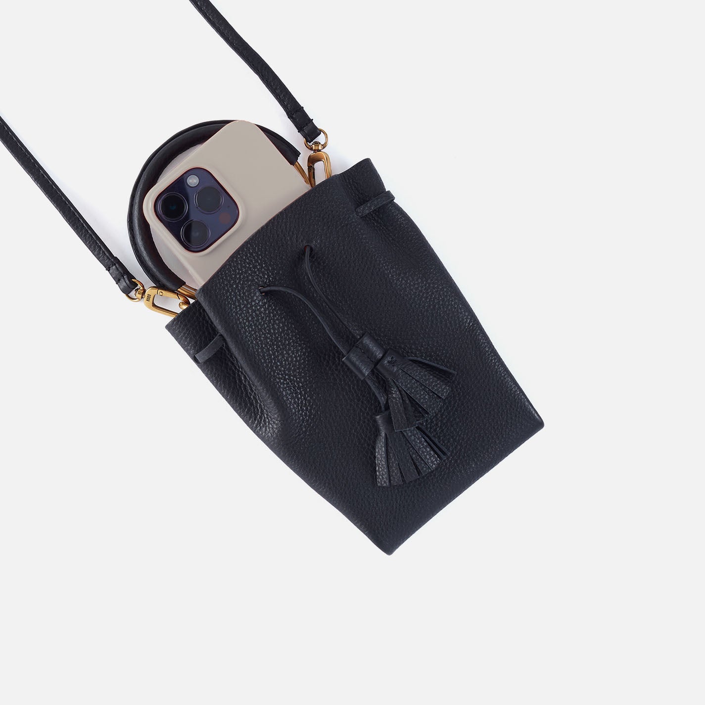 Eden Phone Crossbody In Pebbled Leather - Black - Image 3