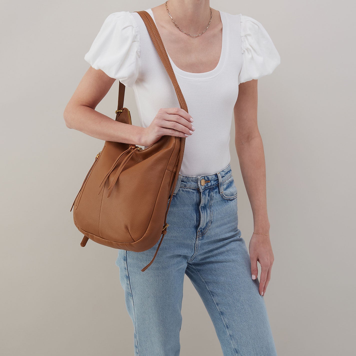 Merrin Convertible Backpack In Pebbled Leather - Warm Honey - Image 2