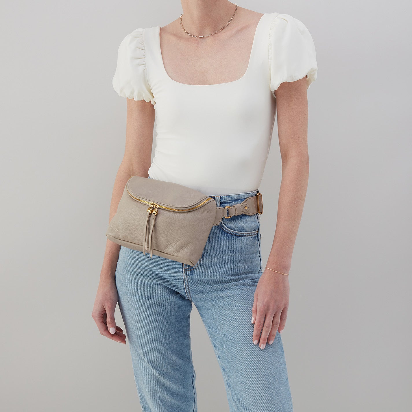 Fern Large Belt Bag in Pebbled Leather - Taupe - Image 5