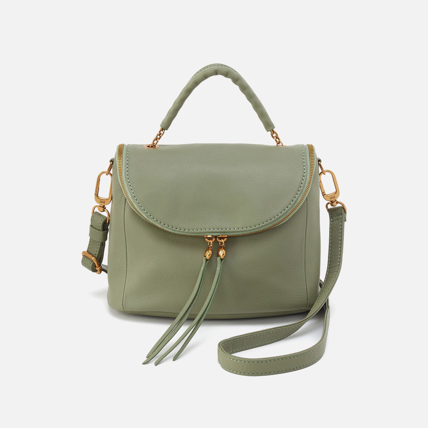 Fern Top Handle Satchel In Pebbled Leather - Watercress