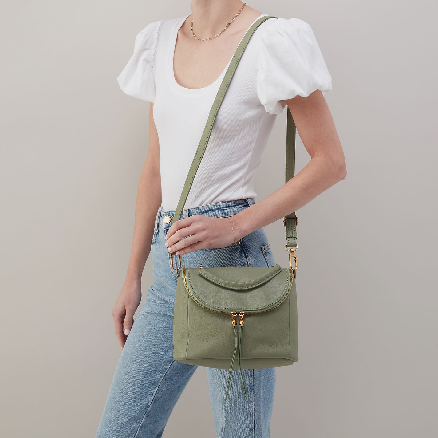 Fern Top Handle Satchel In Pebbled Leather - Watercress - Image 2