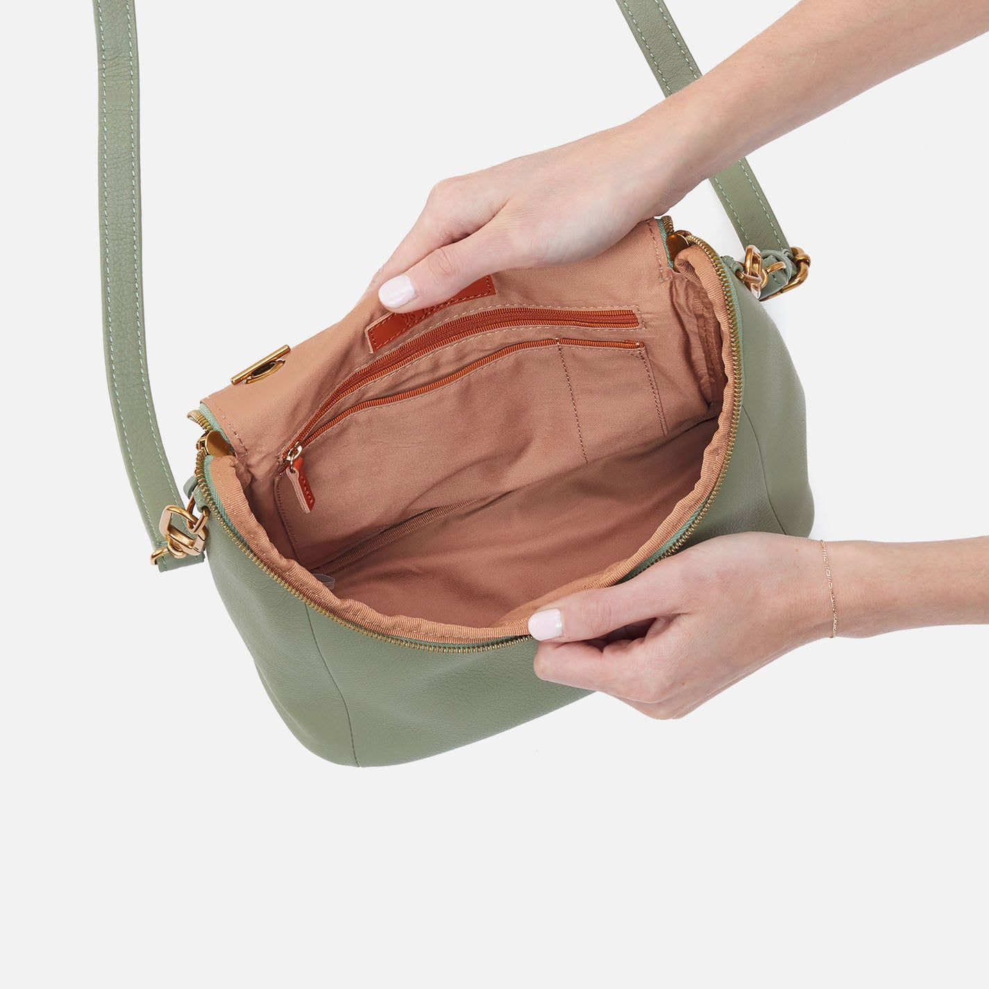 Fern Top Handle Satchel In Pebbled Leather - Watercress - Image 3