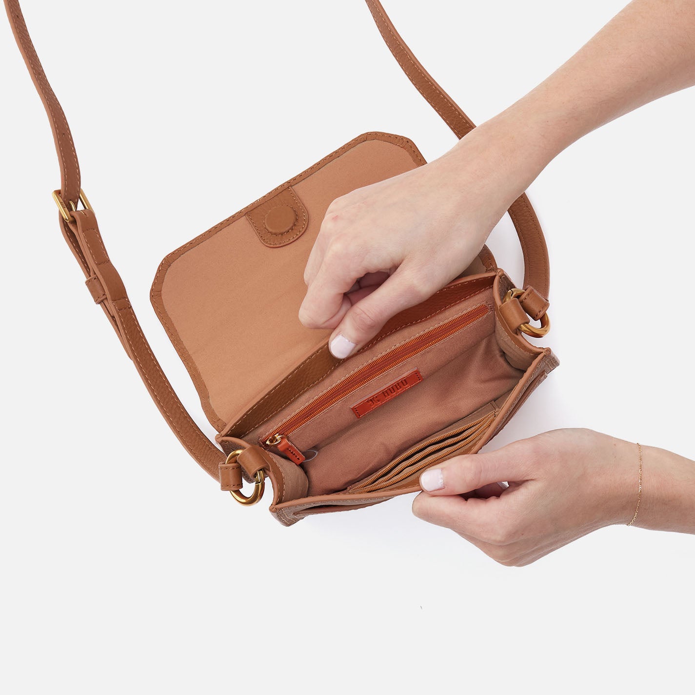 Eden Small Crossbody In Pebbled Leather - Warm Honey - Image 3