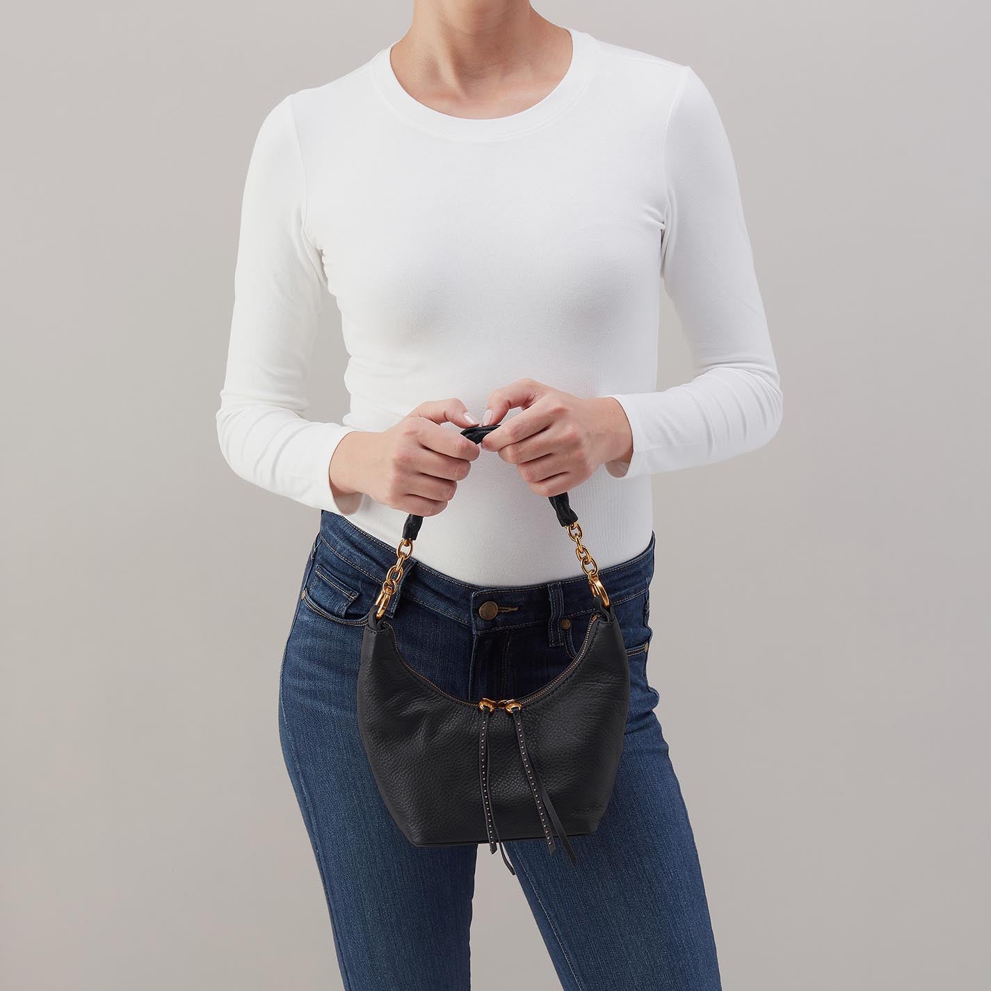 Astrid Small Crossbody in Pebbled Leather - Black - Image 3