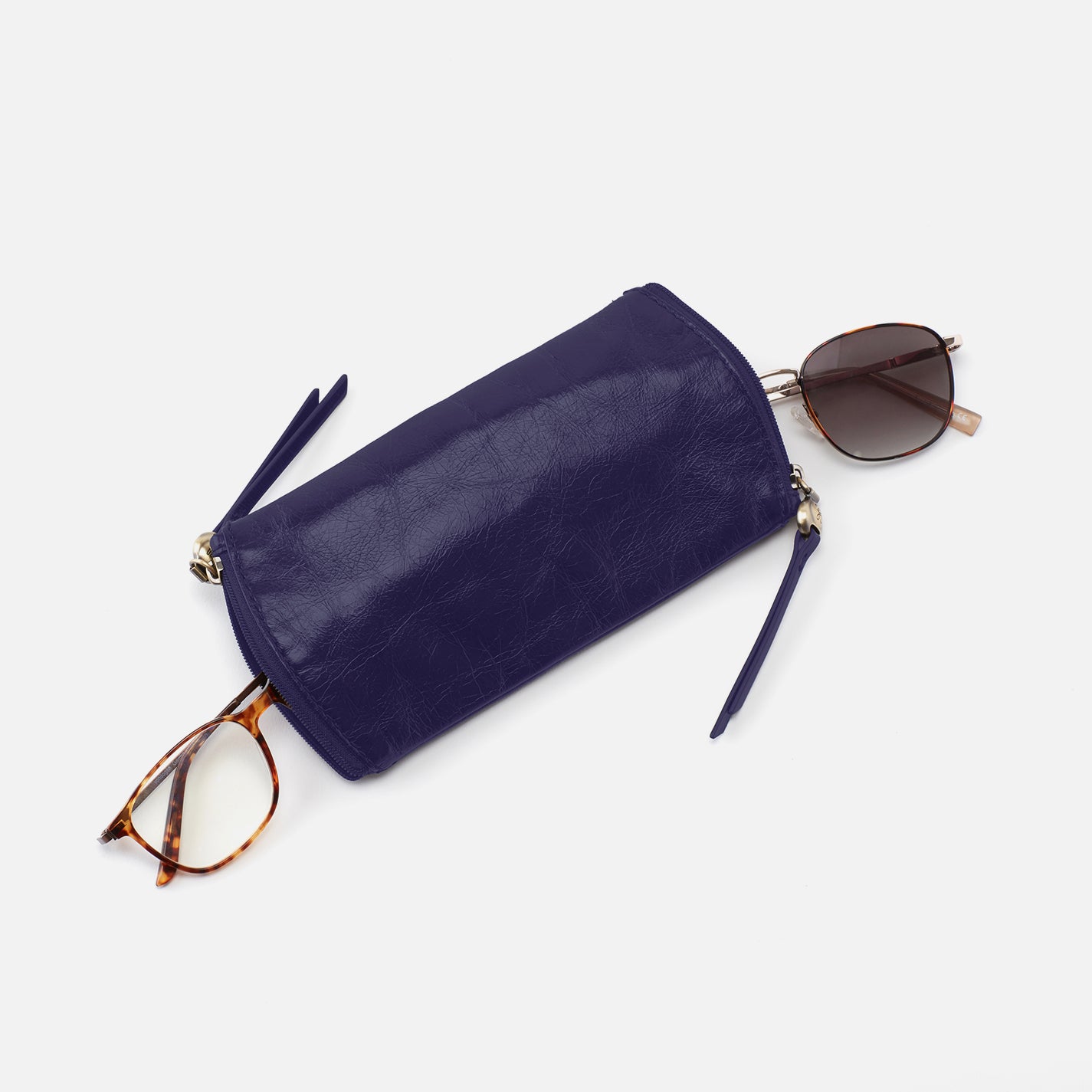 Spark Double Eyeglass Case in Polished Leather - Winter Violet - Image 2