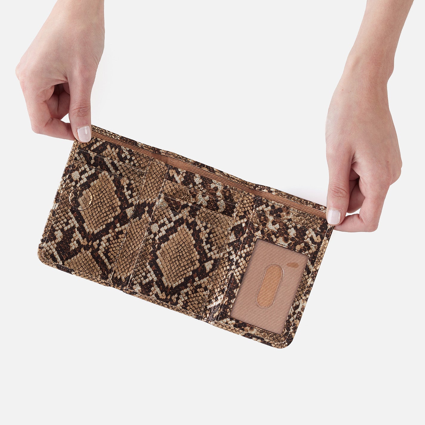 Jill Trifold Wallet in Printed Leather - Golden Snake - Image 3