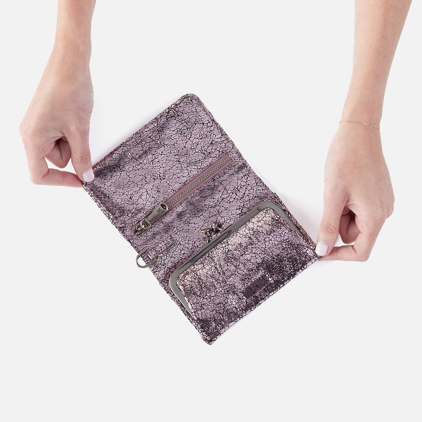 Ross Bead Wristlet In Metallic Leather - Blush Crackle - Image 4