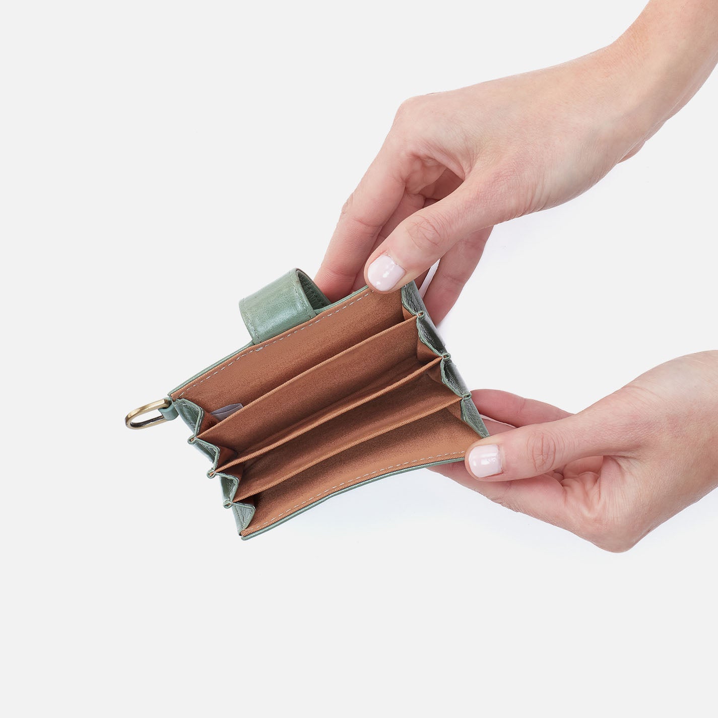 Jean Accordion Card Case In Polished Leather - Jade - Image 2