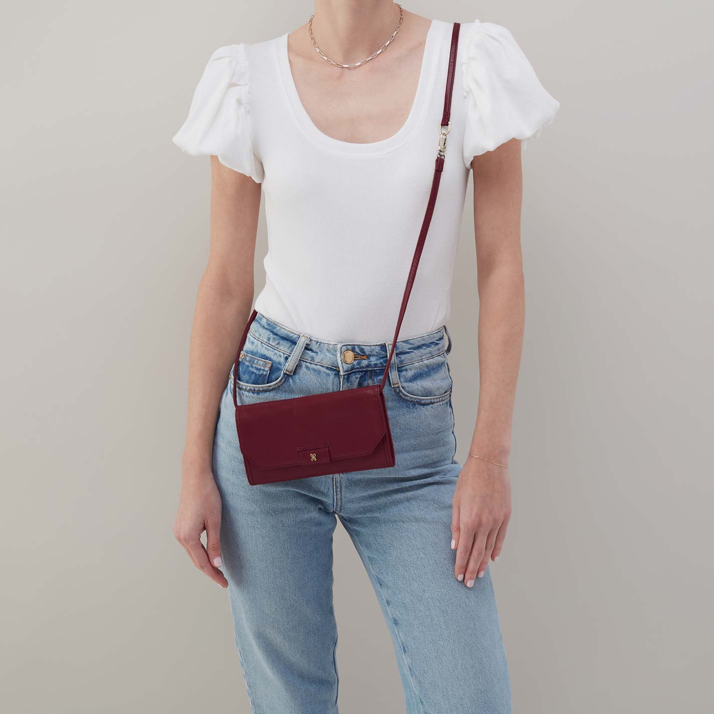 Romy Wallet Crossbody in Polished Leather - Saddleberry - Image 2