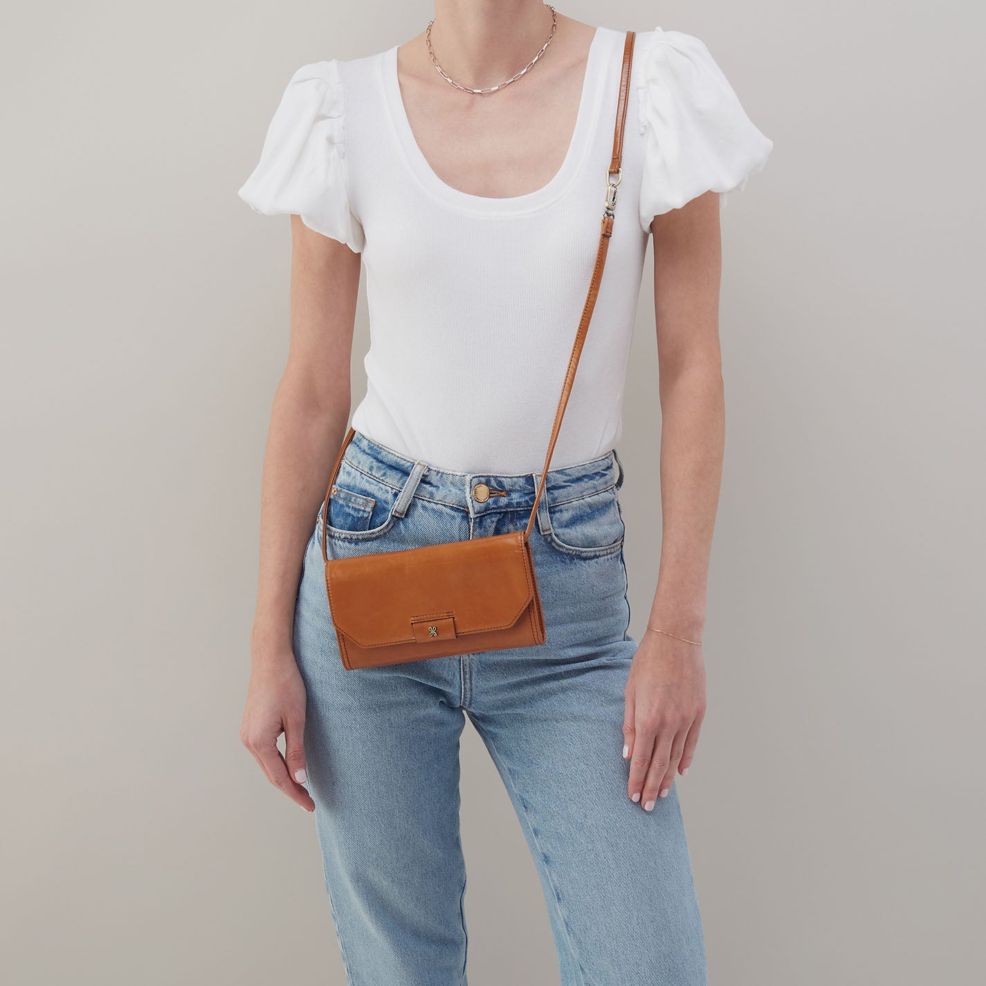 Romy Wallet Crossbody in Polished Leather - Truffle - Image 2