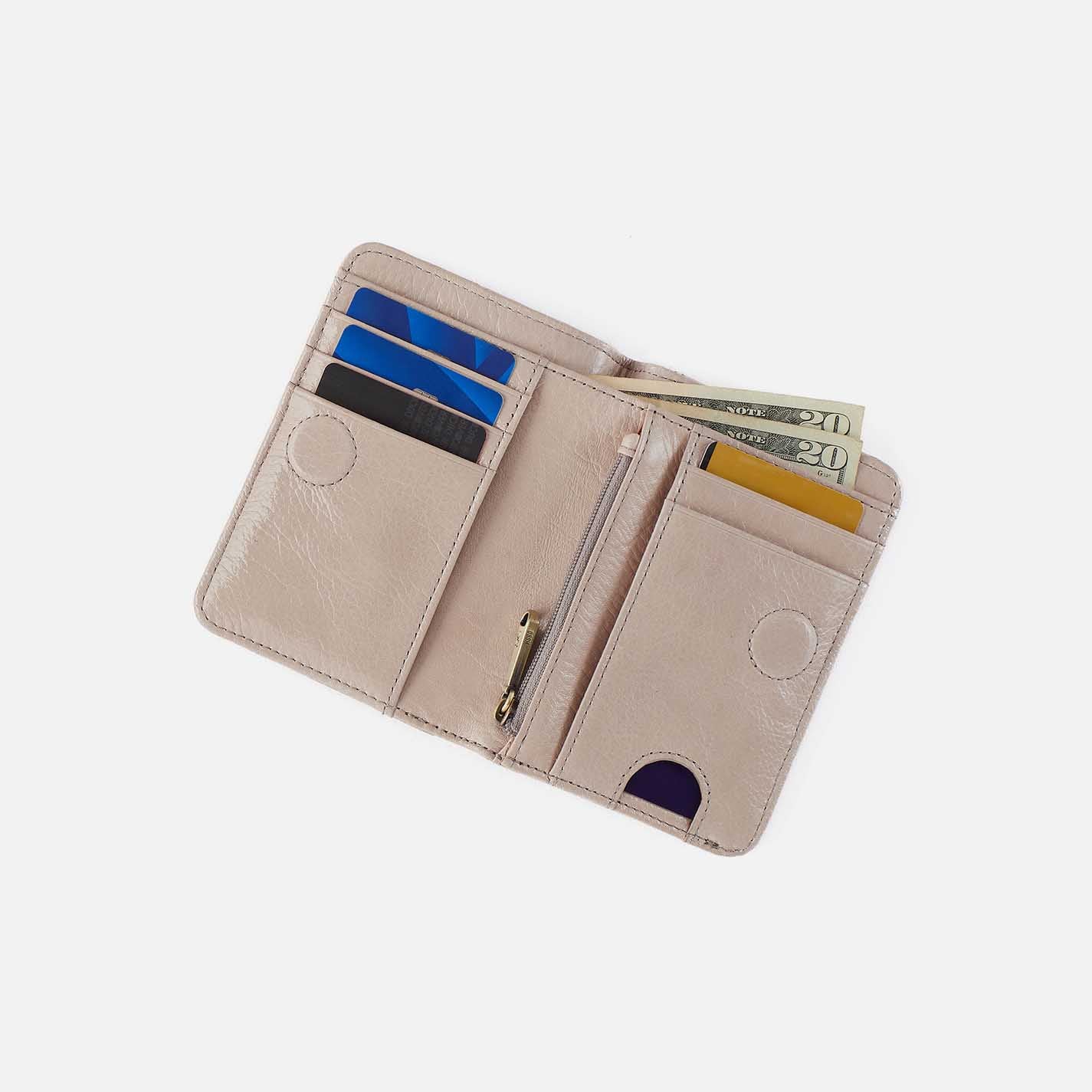 Jill Bifold Wallet in Aniline Gloss Leather - Stone Gloss - Image 2