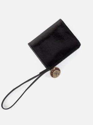 Coin Wristlet Wallet in Polished Leather - Black