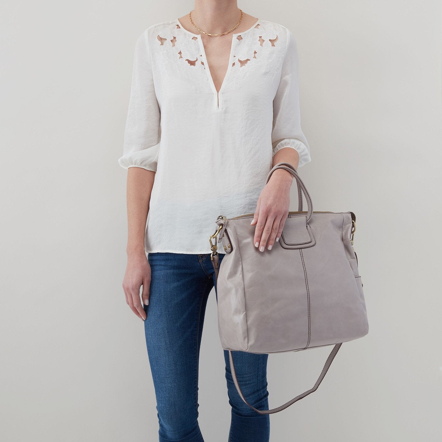 Sheila Large Satchel in Polished Leather - Driftwood - Image 4