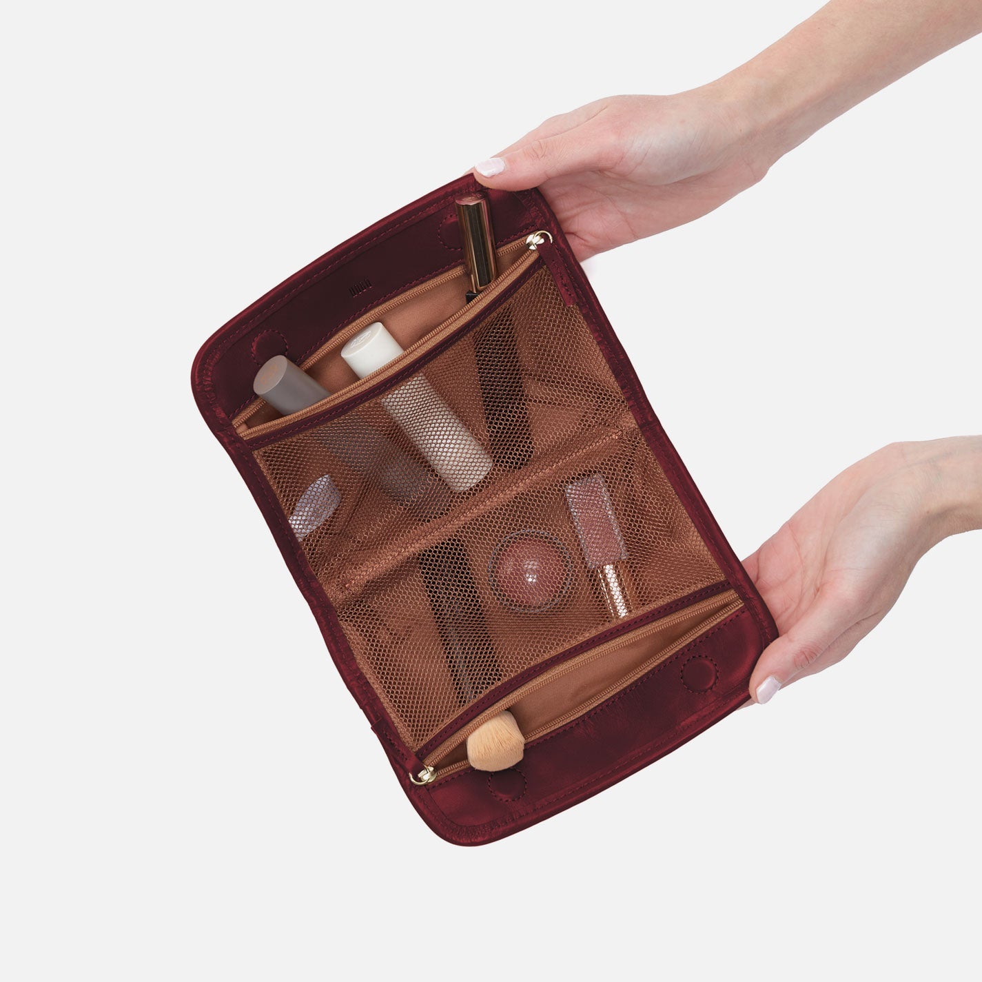 Beauty Cosmetic Pouch in Polished Leather - Saddleberry - Image 2