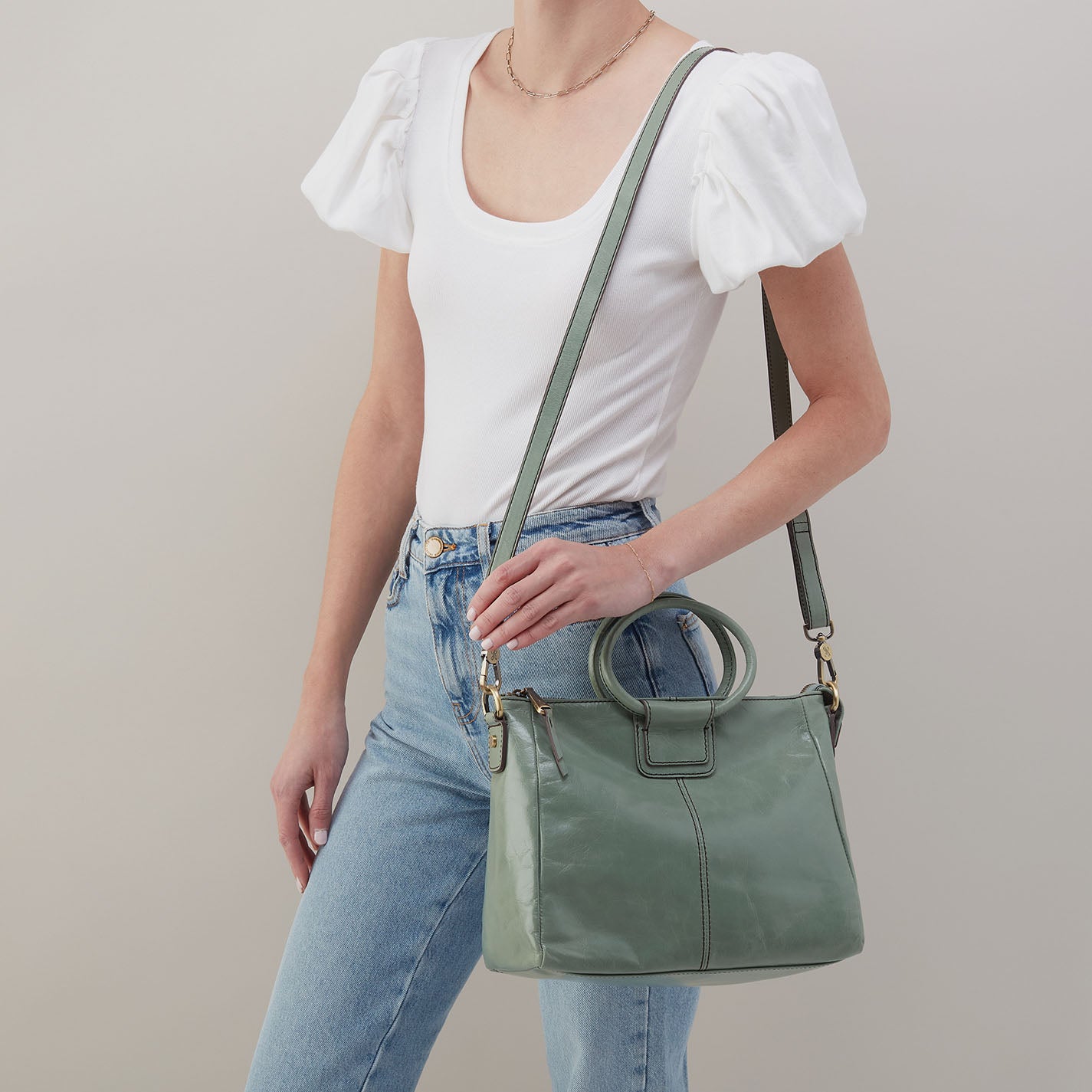 Sheila Medium Satchel In Polished Leather - Jade - Image 2