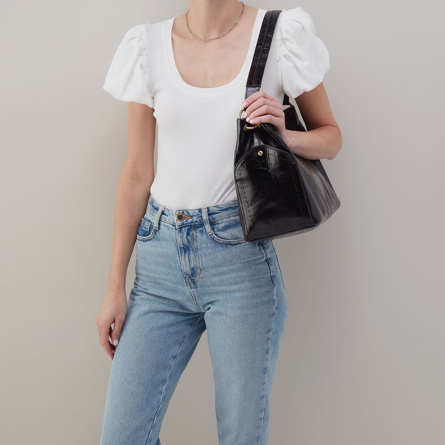 Seneca Shoulder Bag in Polished Leather - Black - Image 2