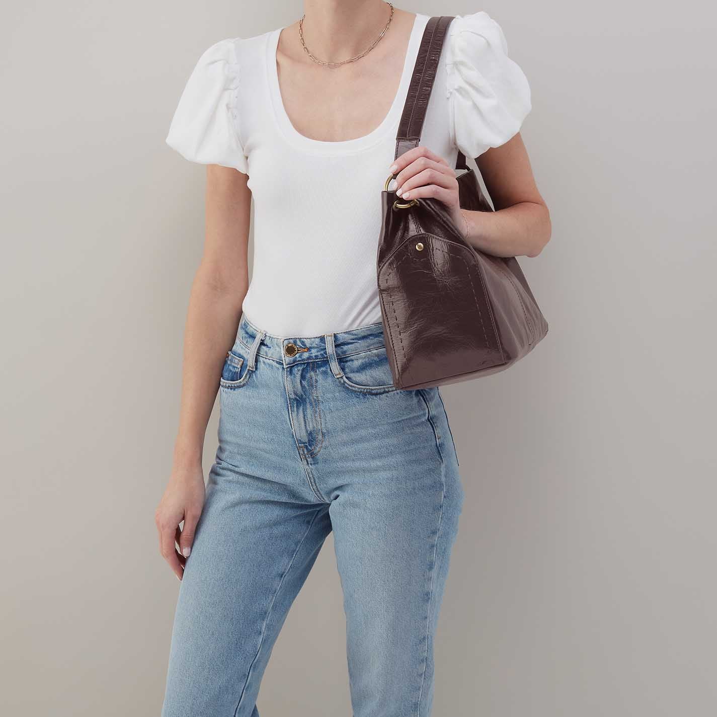 Seneca Shoulder Bag in Polished Leather - Hearthstone - Image 3