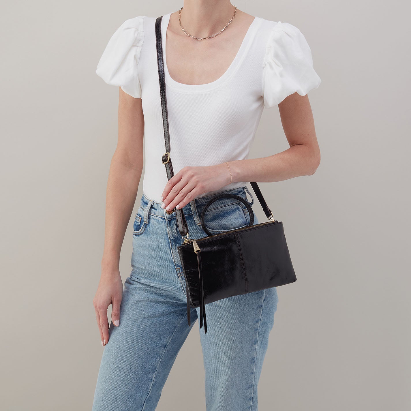 Sable Crossbody in Polished Leather - Black - Image 2